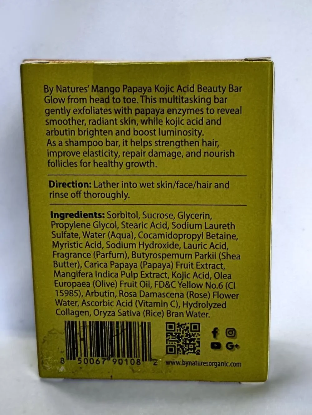 By Natures Mango Papaya Shea Butter Kojic Acid Beauty Bar for Face, Skin, Hair